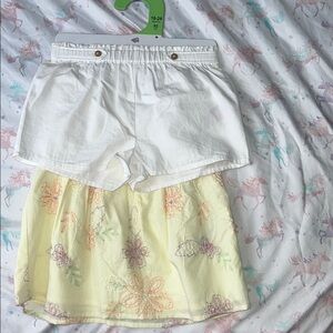 White and Yellow Embroidered Women's Shorts